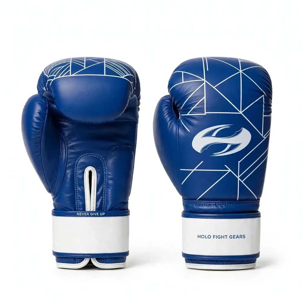 Azure Lines custom boxing gloves in blue with white geometric lines