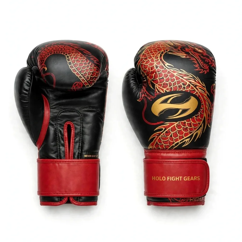Dragon custom boxing gloves in black and red