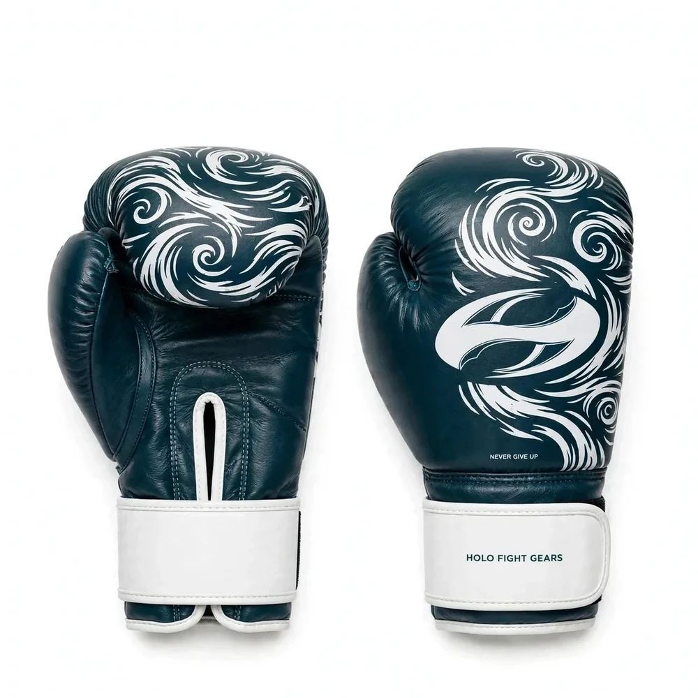 Tidal custom boxing gloves with teal wave swirls