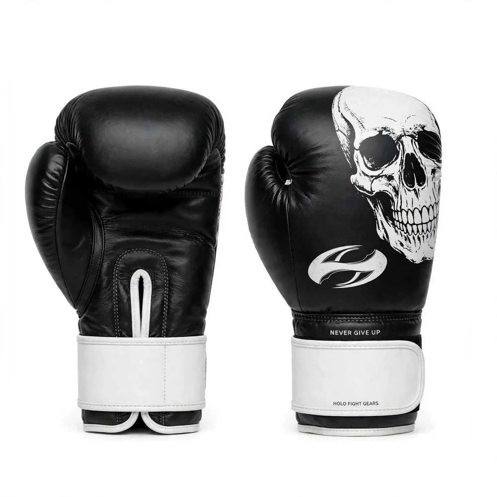 Skull custom boxing gloves in black and white