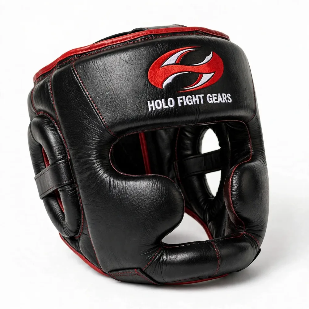 Black Holo Fight Gears head guard with red piping
