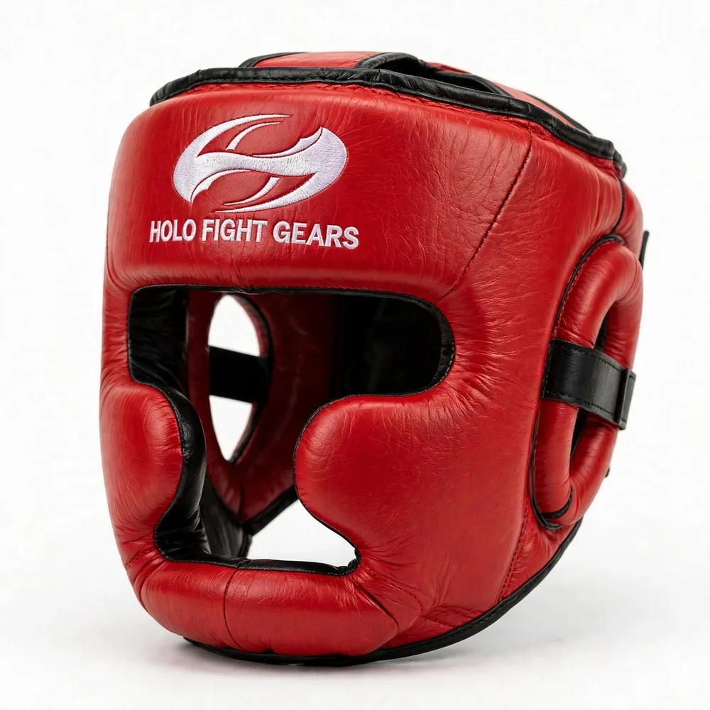 Red Holo Fight Gears head guard with black trim
