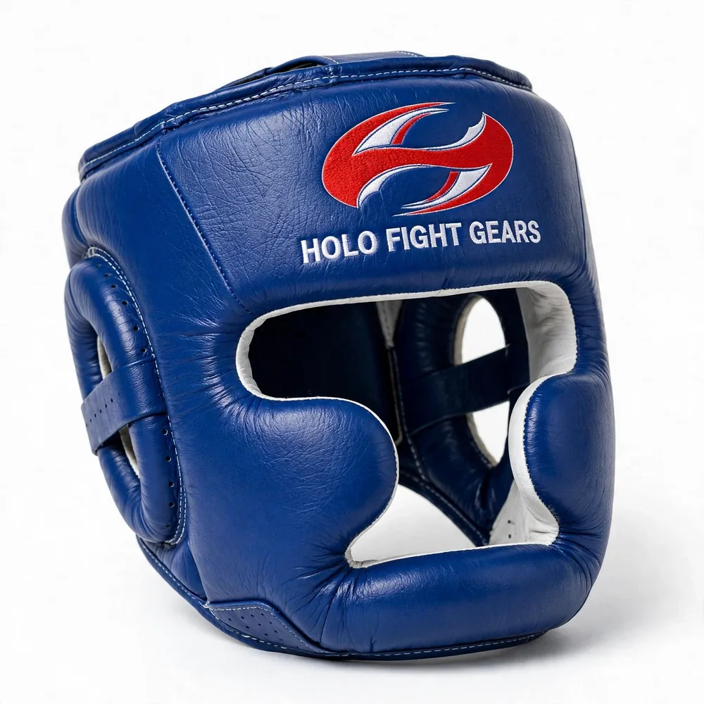 Blue Holo Fight Gears head guard with white trim