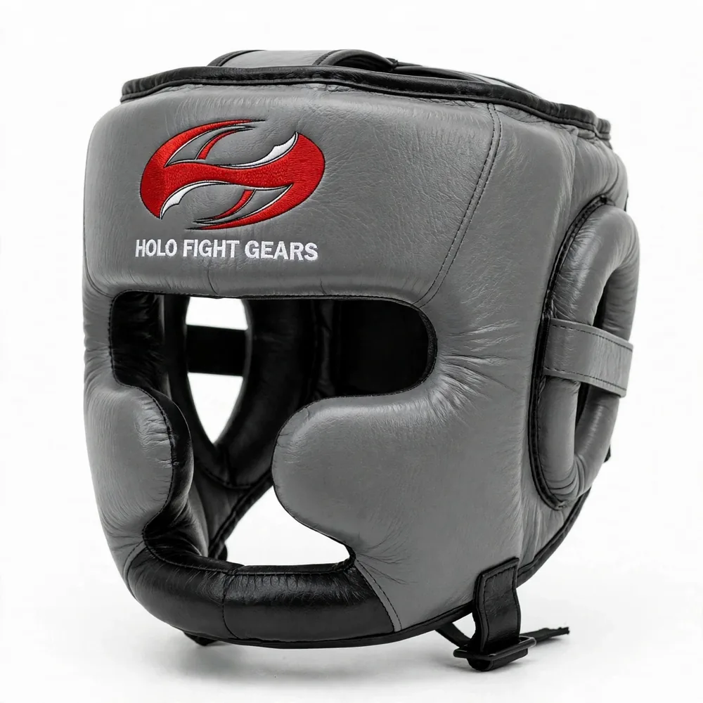 Grey Holo Fight Gears head guard with black trim