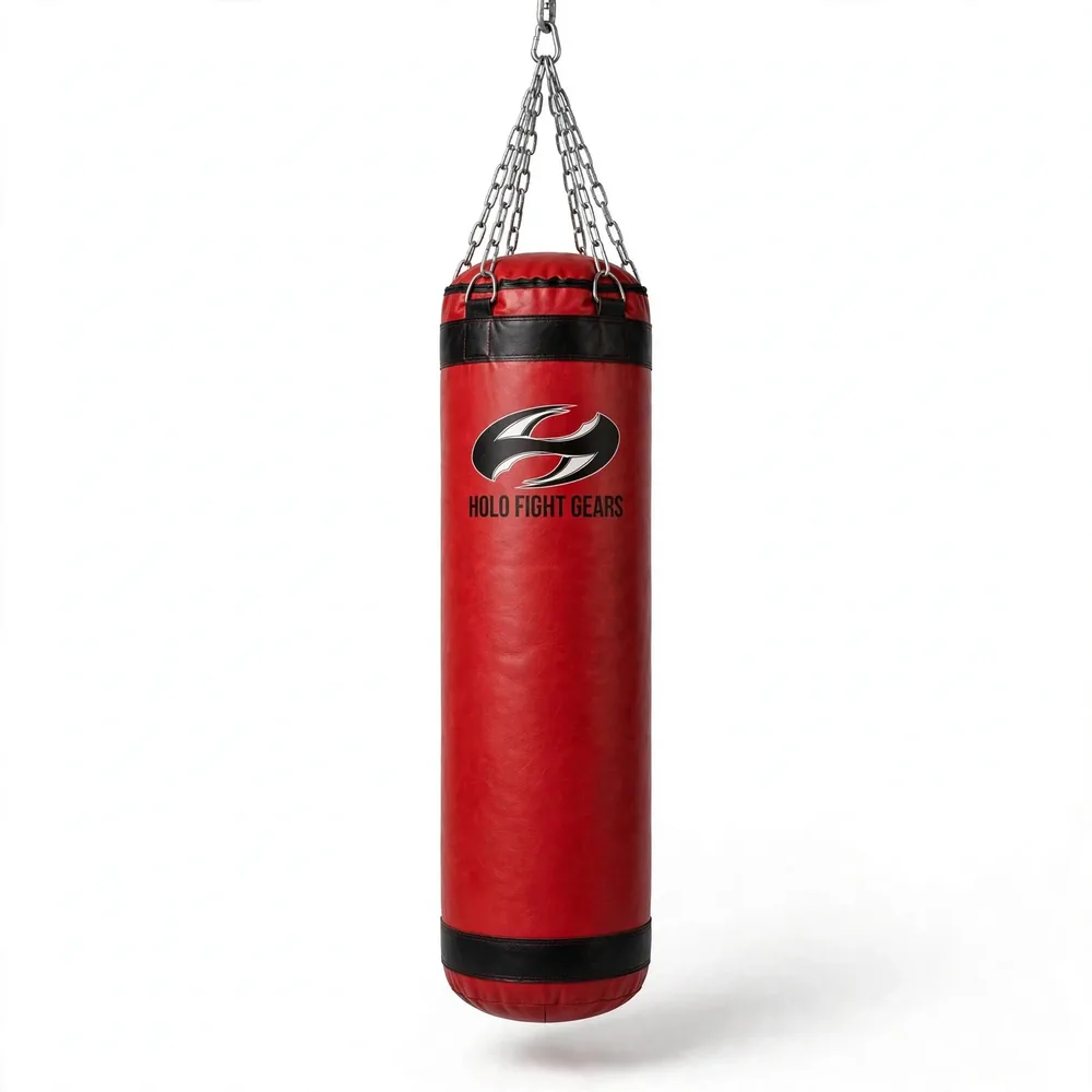 Red Holo Fight Gears punching bag with black trim
