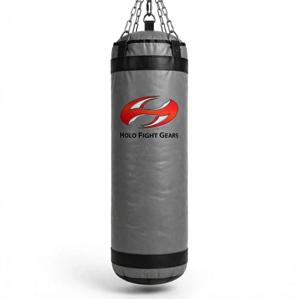 Grey Holo Fight Gears punching bag with black trim
