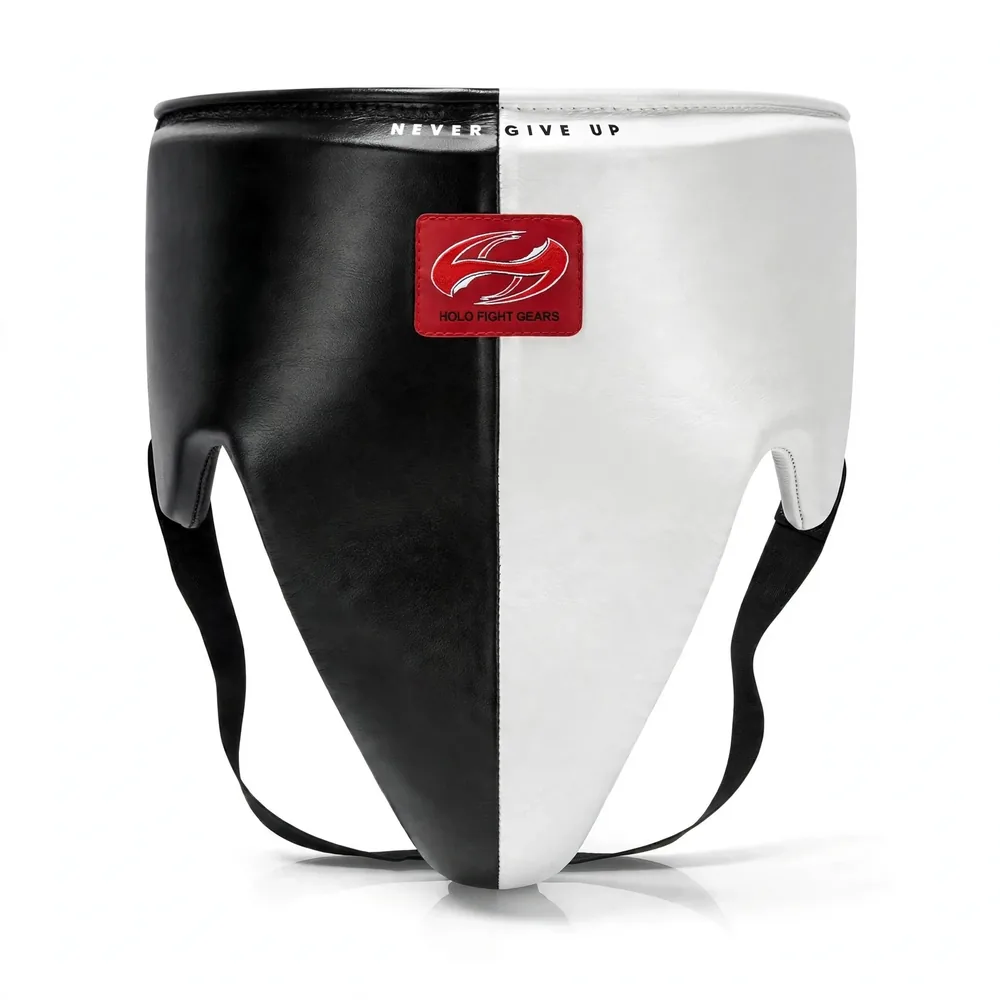Black and white two-tone Holo Fight Gears leather groin guard