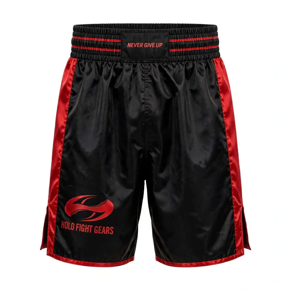 Black Holo Fight Gears boxing shorts, front view