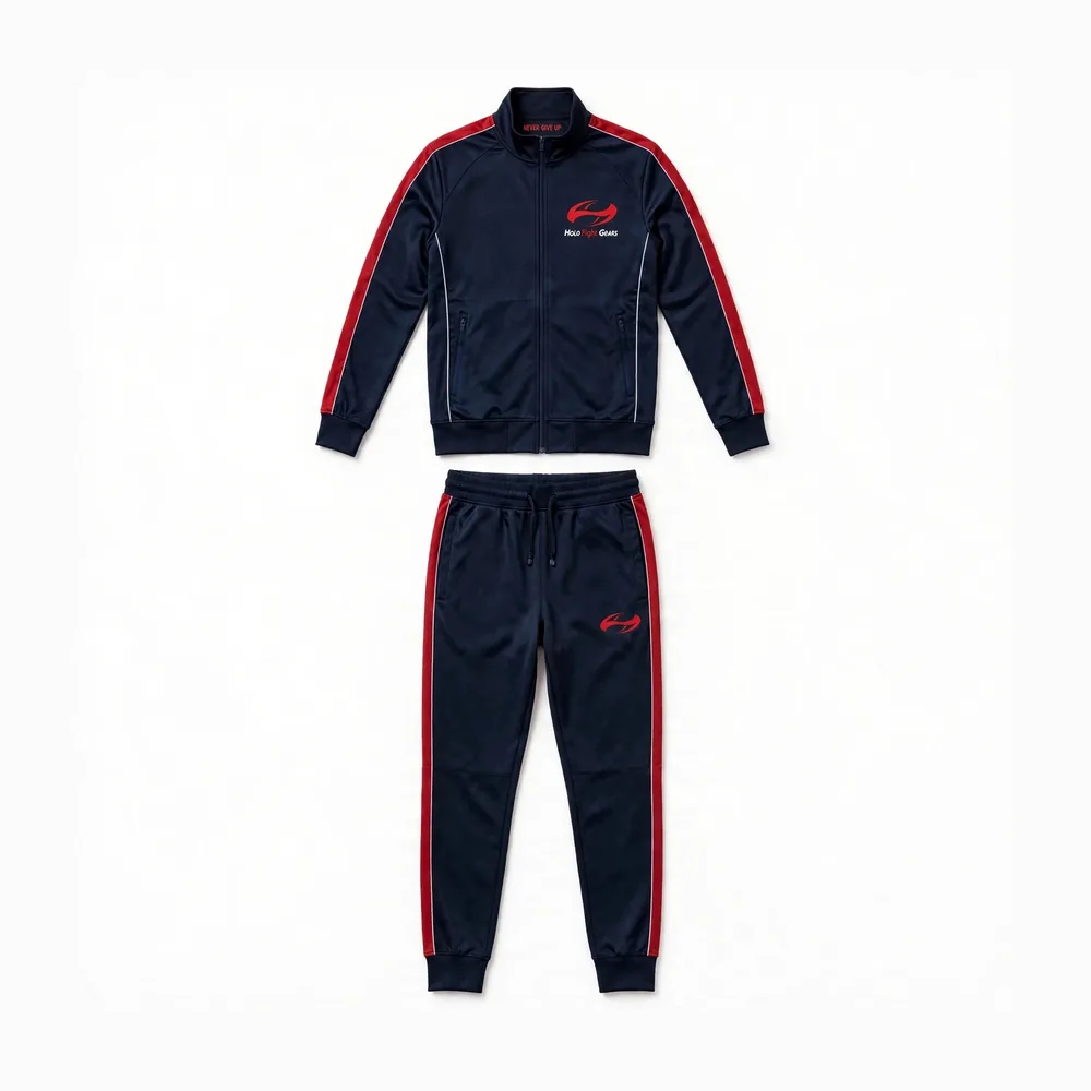 Navy Holo Fight Gears tracksuit set, jacket and pants front view