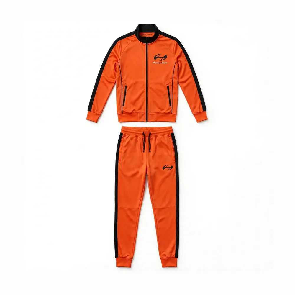 Orange Holo Fight Gears tracksuit set, jacket and pants front view