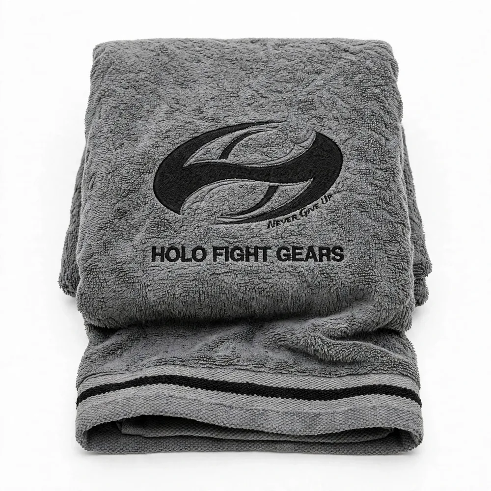 Grey Holo Fight Gears premium cotton terry boxing towel, folded