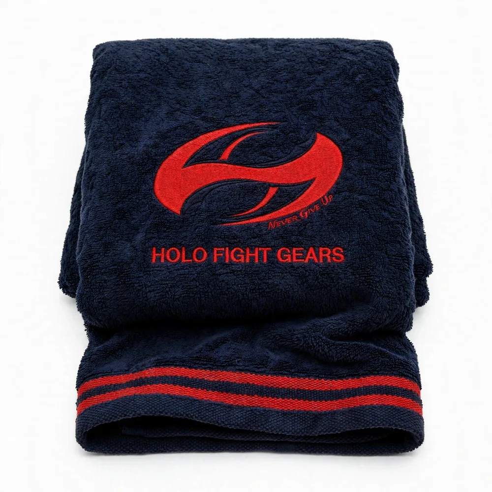 Navy Holo Fight Gears premium cotton terry boxing towel, folded