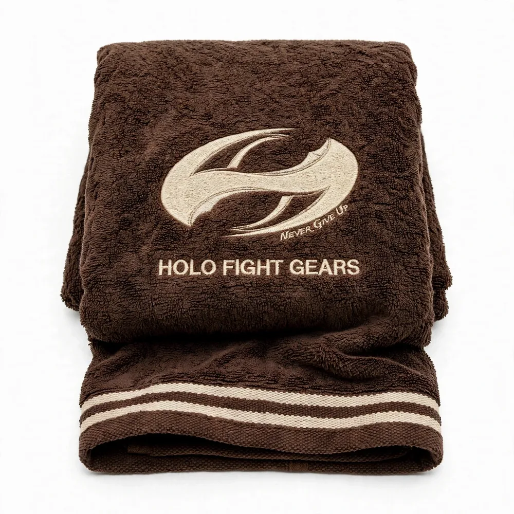 Brown Holo Fight Gears premium cotton terry boxing towel, folded