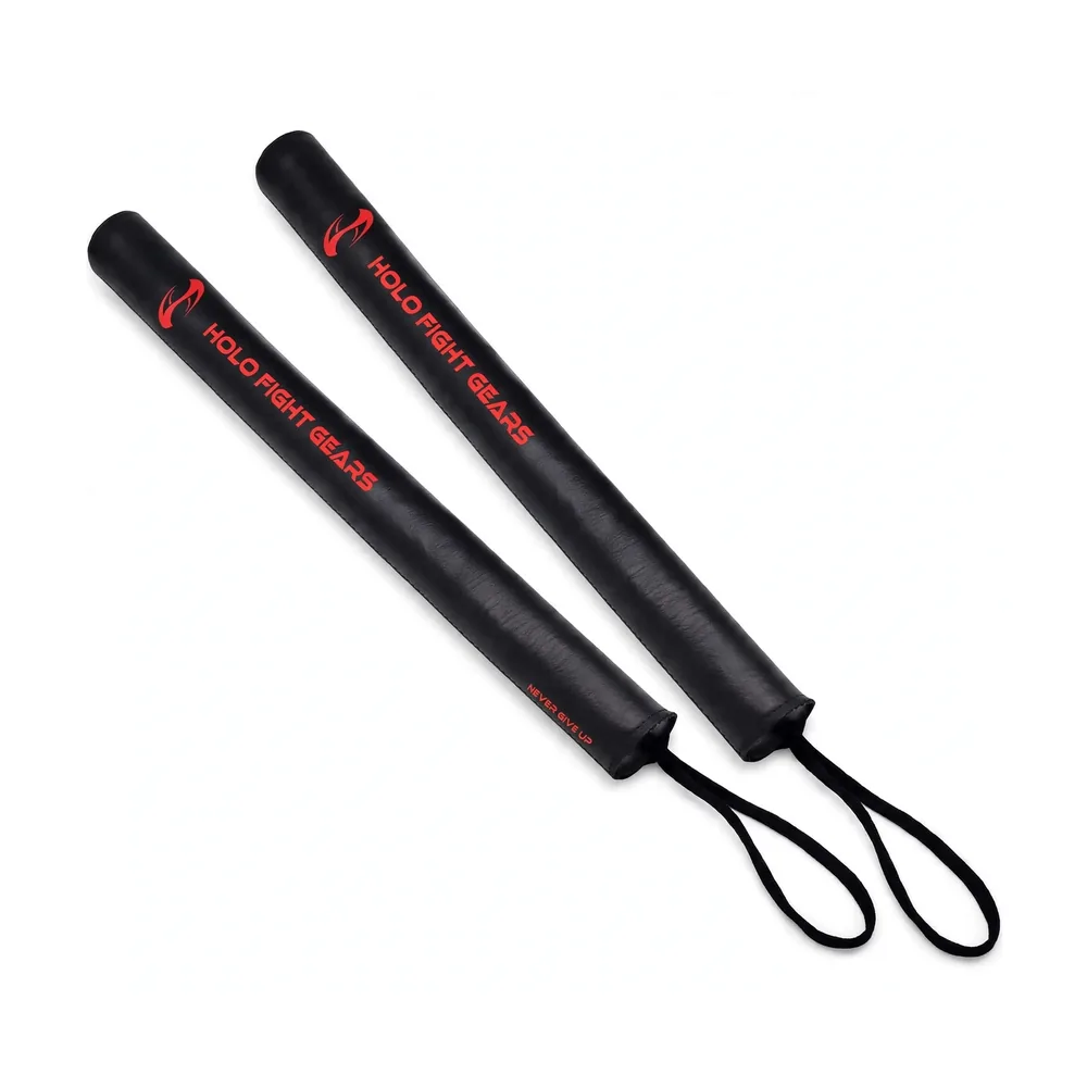 Black Holo Fight Gears slim padded boxing training sticks, pair with wrist cords