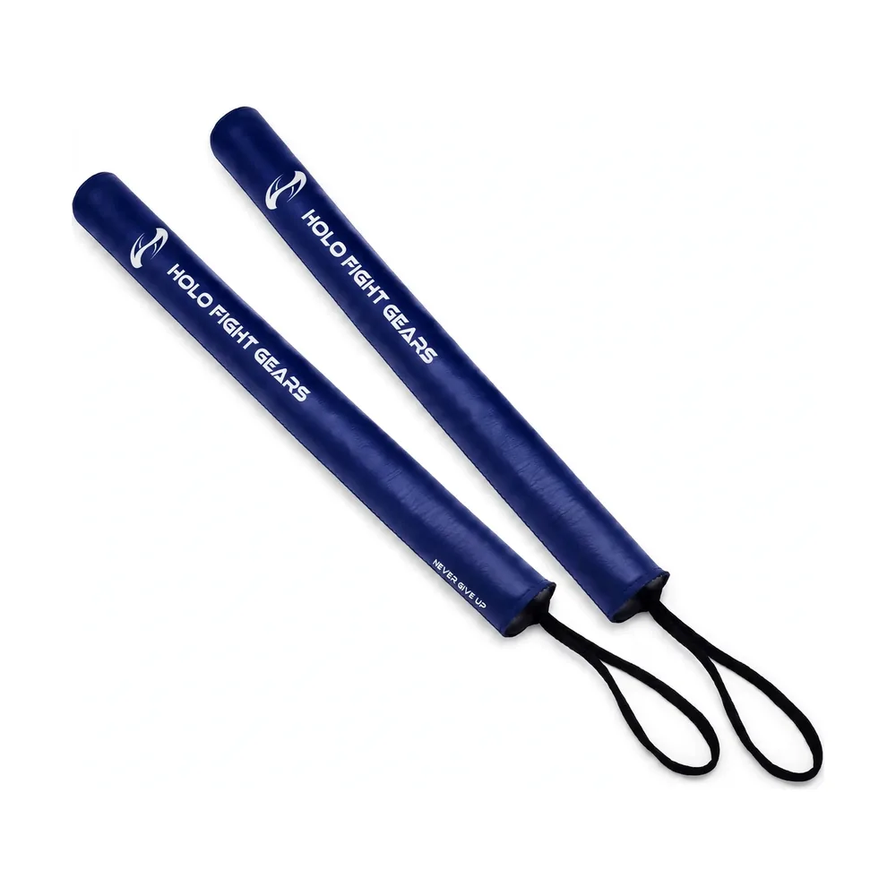 Blue Holo Fight Gears slim padded boxing training sticks, pair with wrist cords