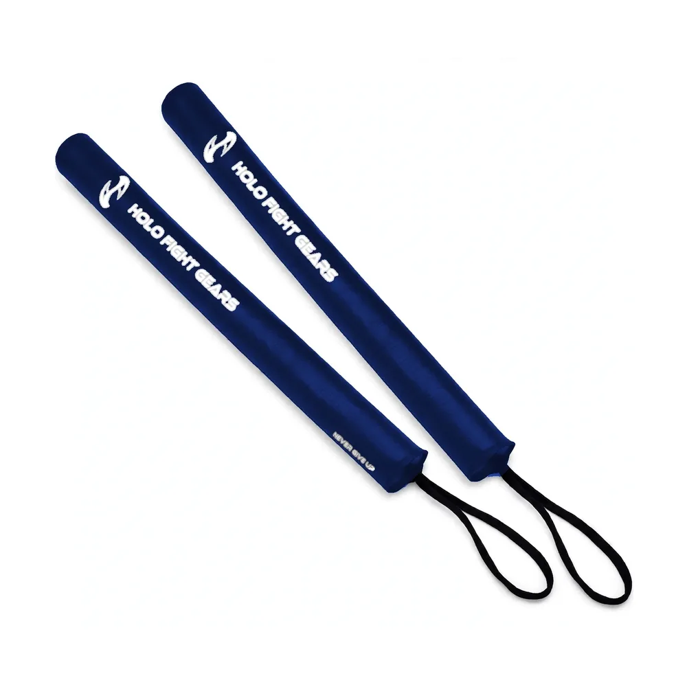 Navy Holo Fight Gears slim padded boxing training sticks, pair with wrist cords