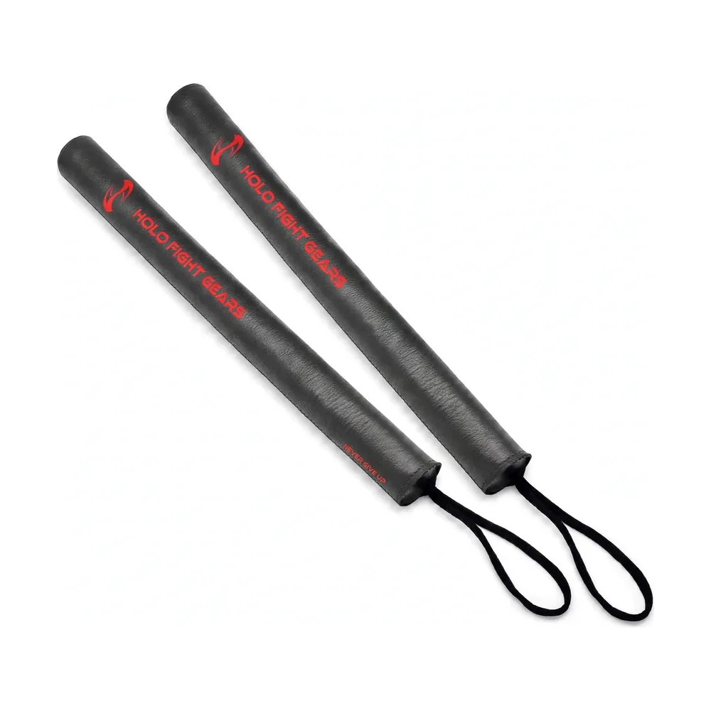 Grey Holo Fight Gears slim padded boxing training sticks, pair with wrist cords