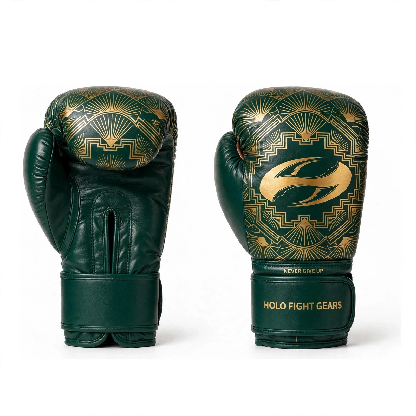 Art Deco custom boxing gloves in deep green