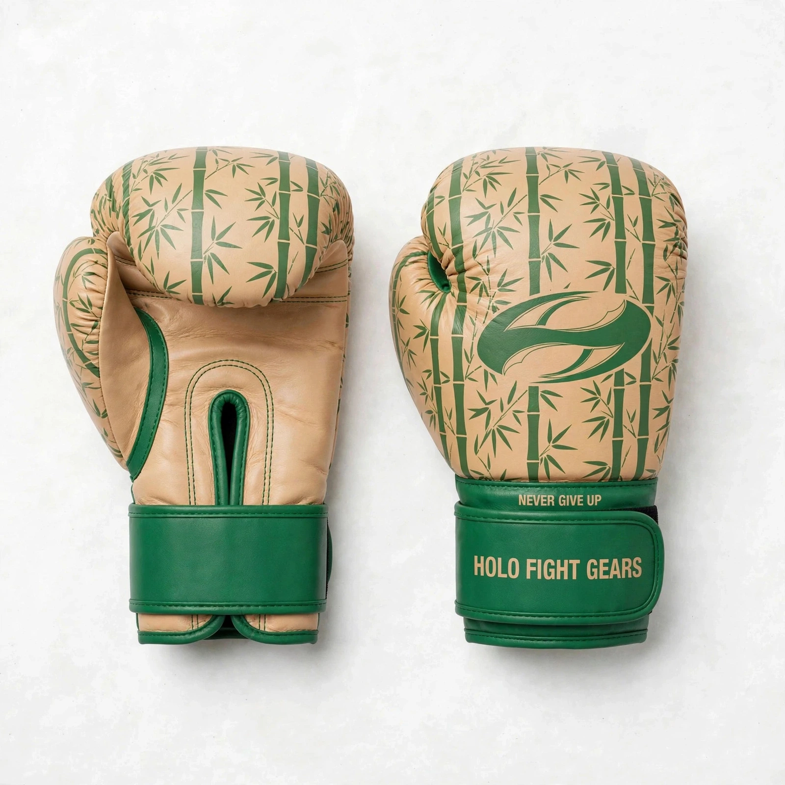Bamboo custom boxing gloves in cream and green