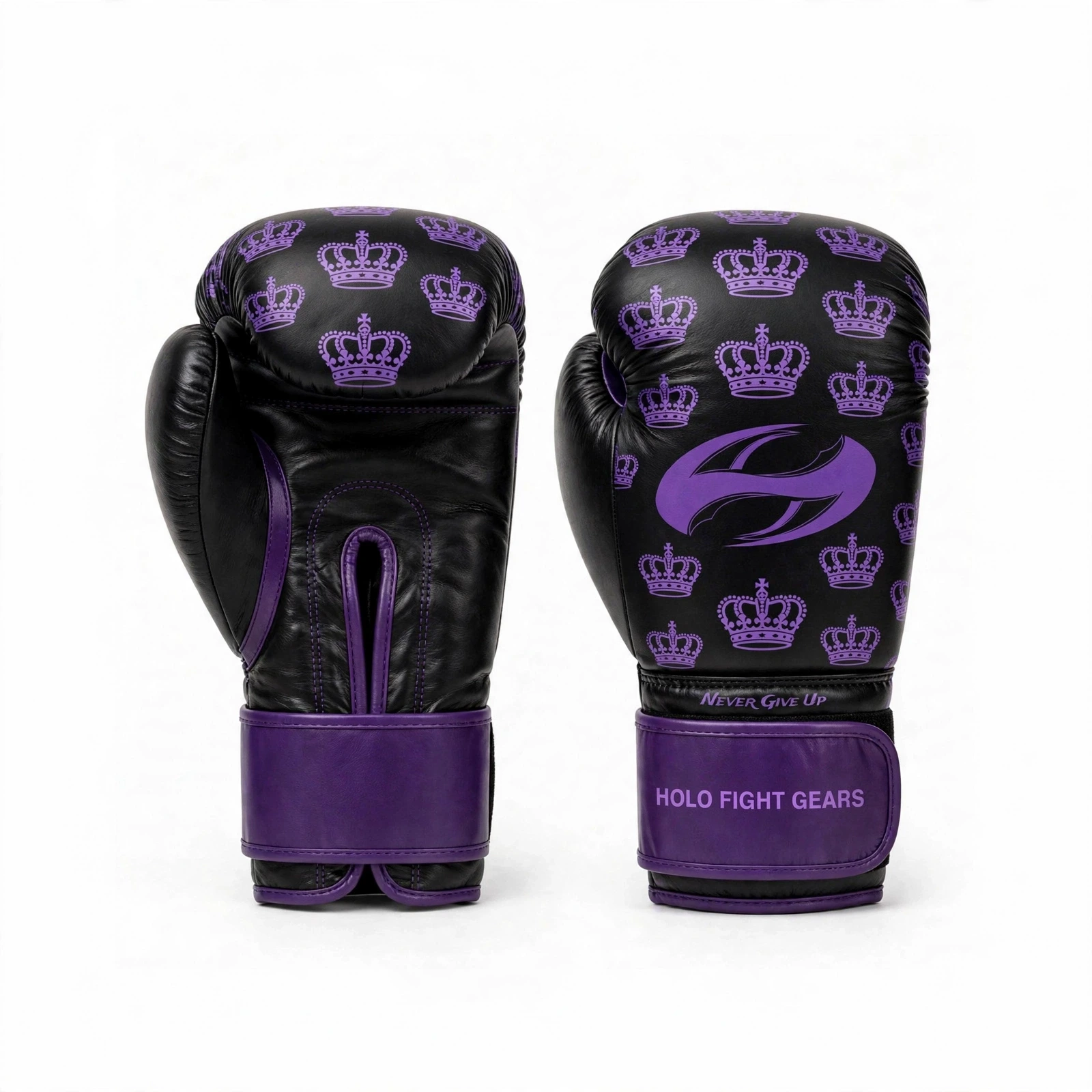 Crown custom boxing gloves in black and purple