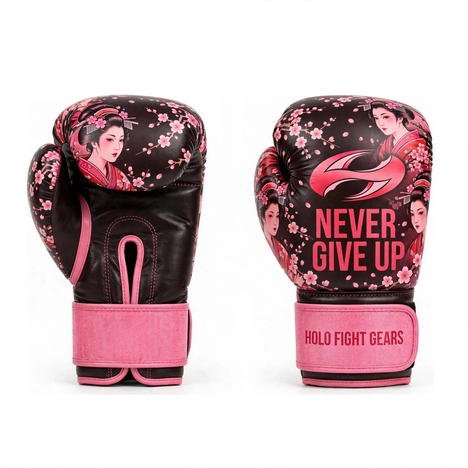 Geisha custom boxing gloves in black and pink