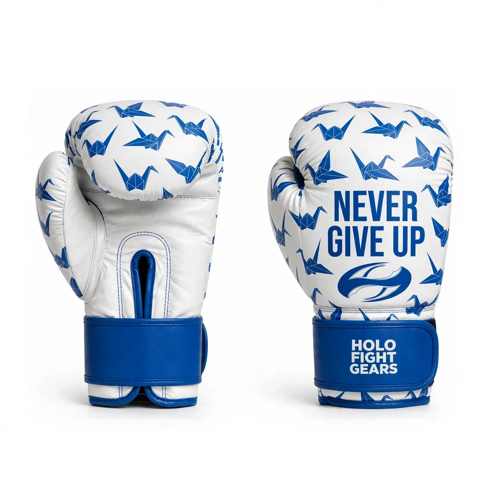 Origami custom boxing gloves in white and blue