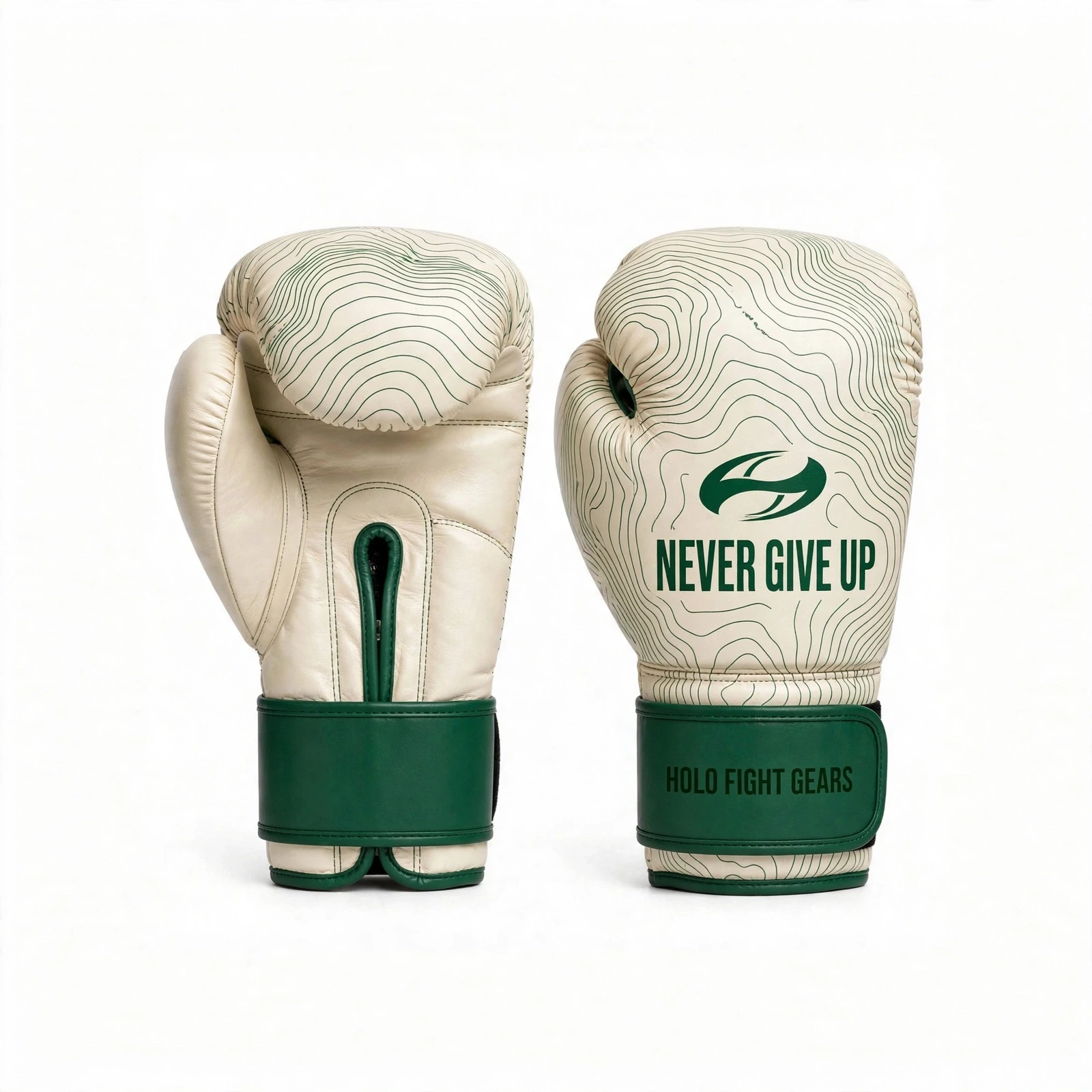 Topographic custom boxing gloves in cream and green