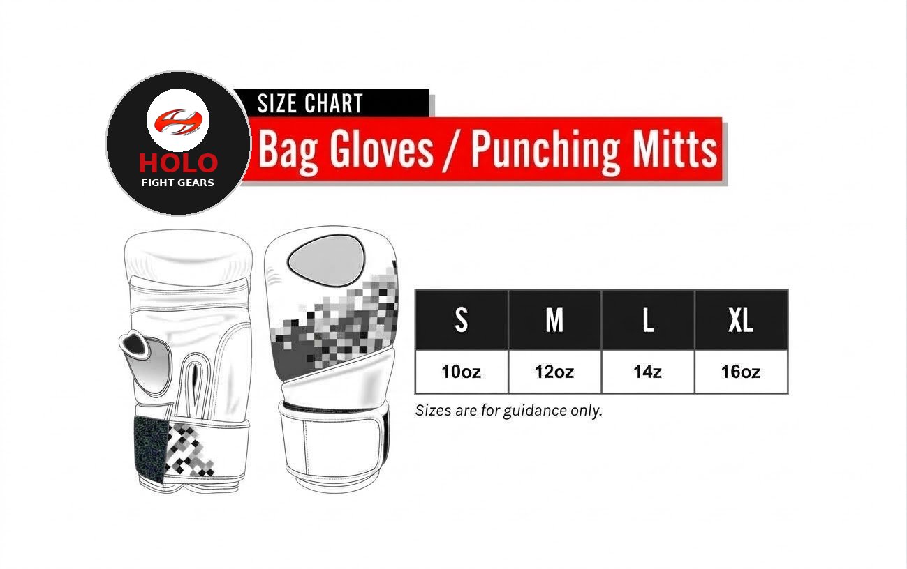 Holo Fight Gears bag gloves and punching mitts size chart