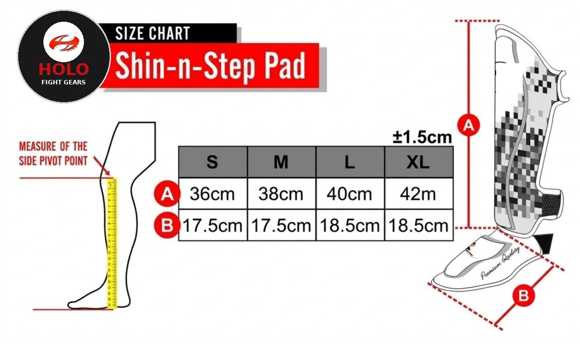 Holo Fight Gears Shin-n-Step Pad size chart
